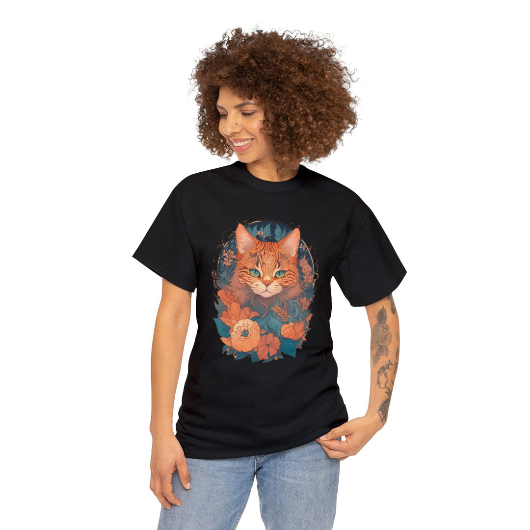 Garden Gaze Cat Petals and Paws T-shirt - Blooming Cat