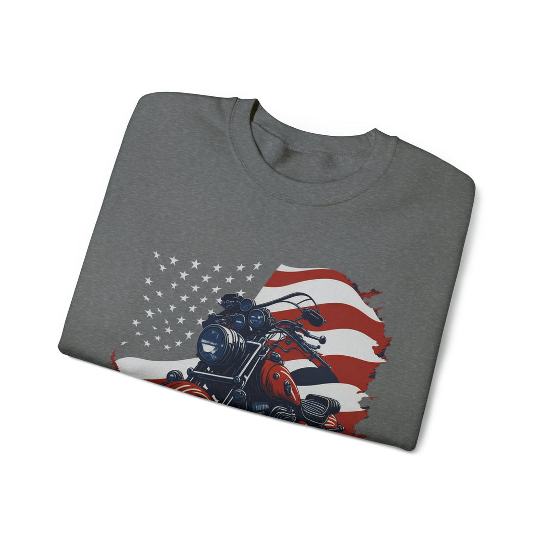 USA Flag Vintage Bike Unisex Heavy Blend Crewneck Sweatshirt - Wave Fusions