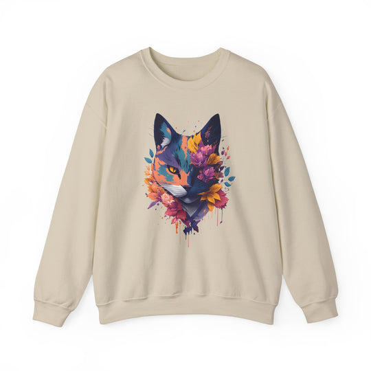 Floral Feline Grace Blossom Kitty Sweatshirt - Artistic Cat Flair