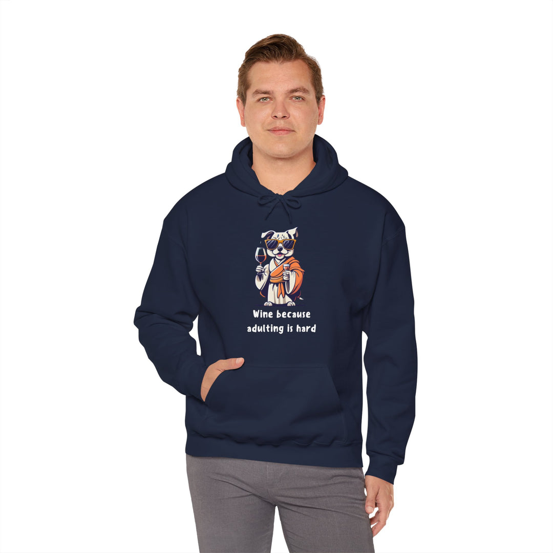 Wine Because Adulting Is Hard  Cat Hoodie - Relaxation Series