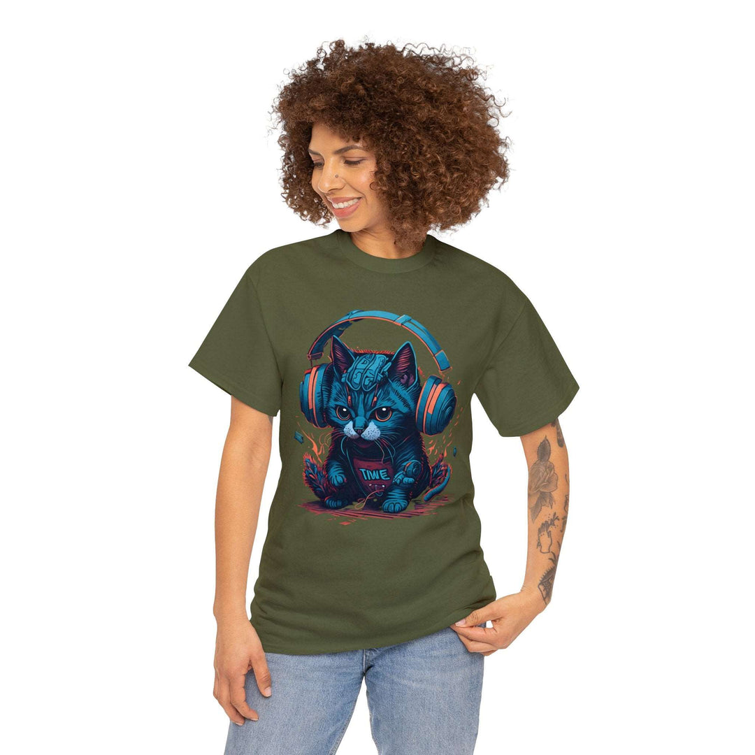 Cat With Headset Unisex Heavy Cotton Tee