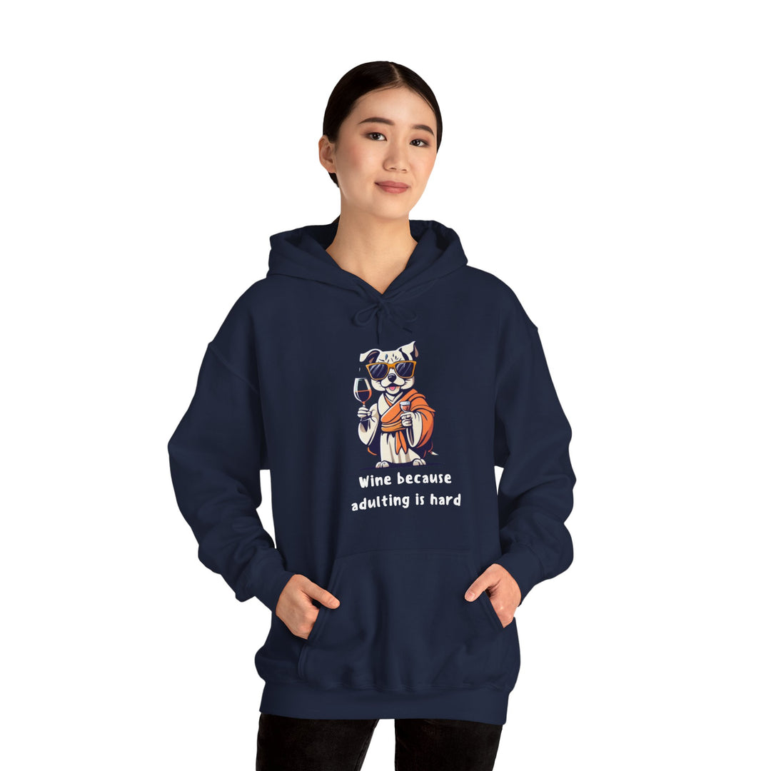 Wine Because Adulting Is Hard  Cat Hoodie - Relaxation Series