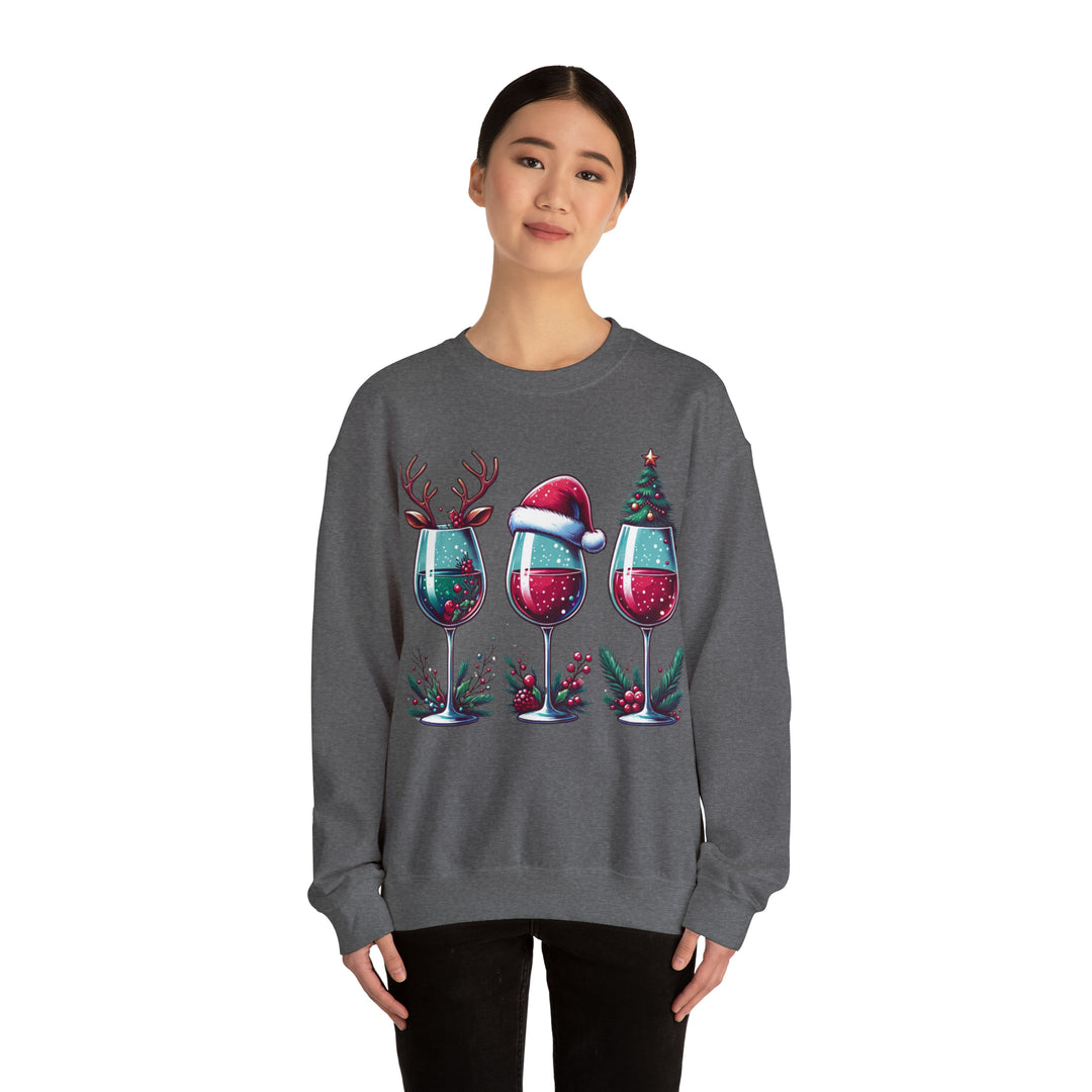 Wine Christmas Spirit Glasses Unisex Sweatshirt - Wave Fusions