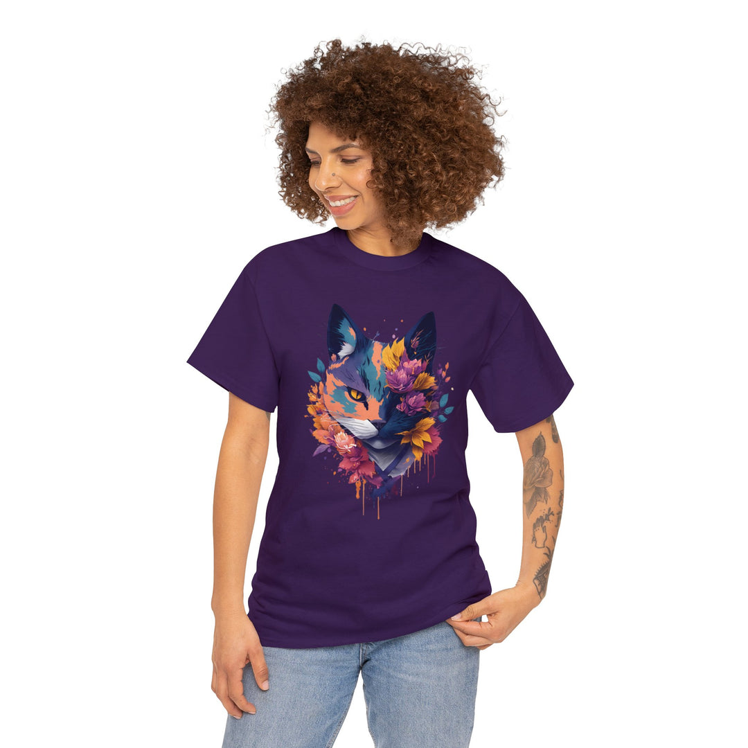 Floral Feline Grace Blossom Kitty T-shirt - Artistic Cat Flair