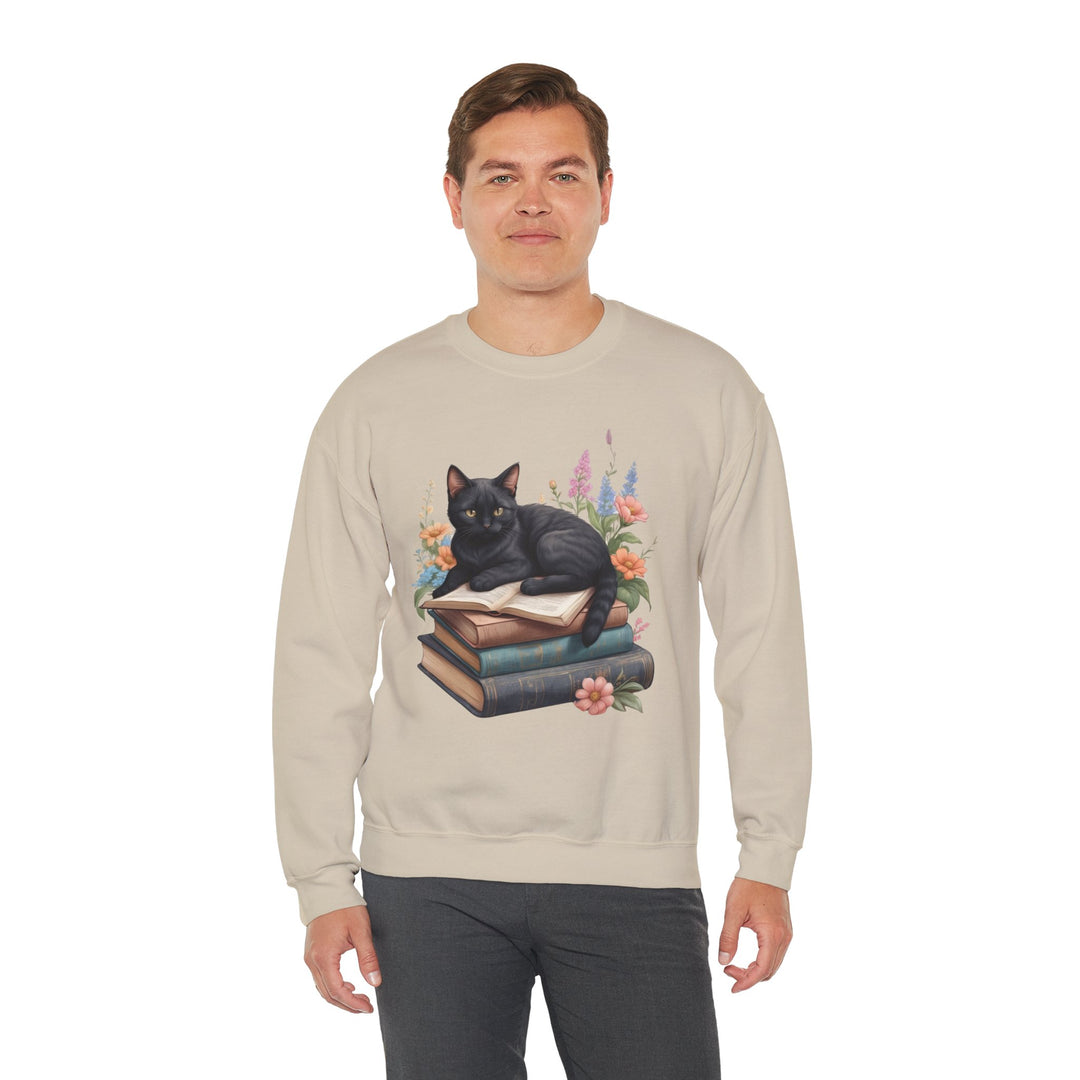 Floral Feline Scholar Book Cat  Sweatshirt