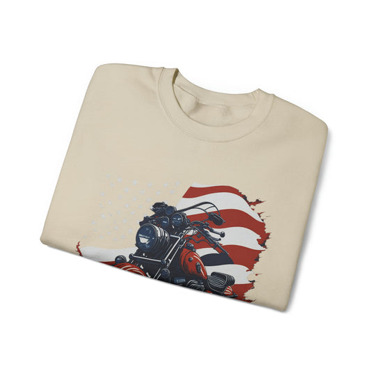 USA Flag Vintage Bike Unisex Heavy Blend Crewneck Sweatshirt - Wave Fusions