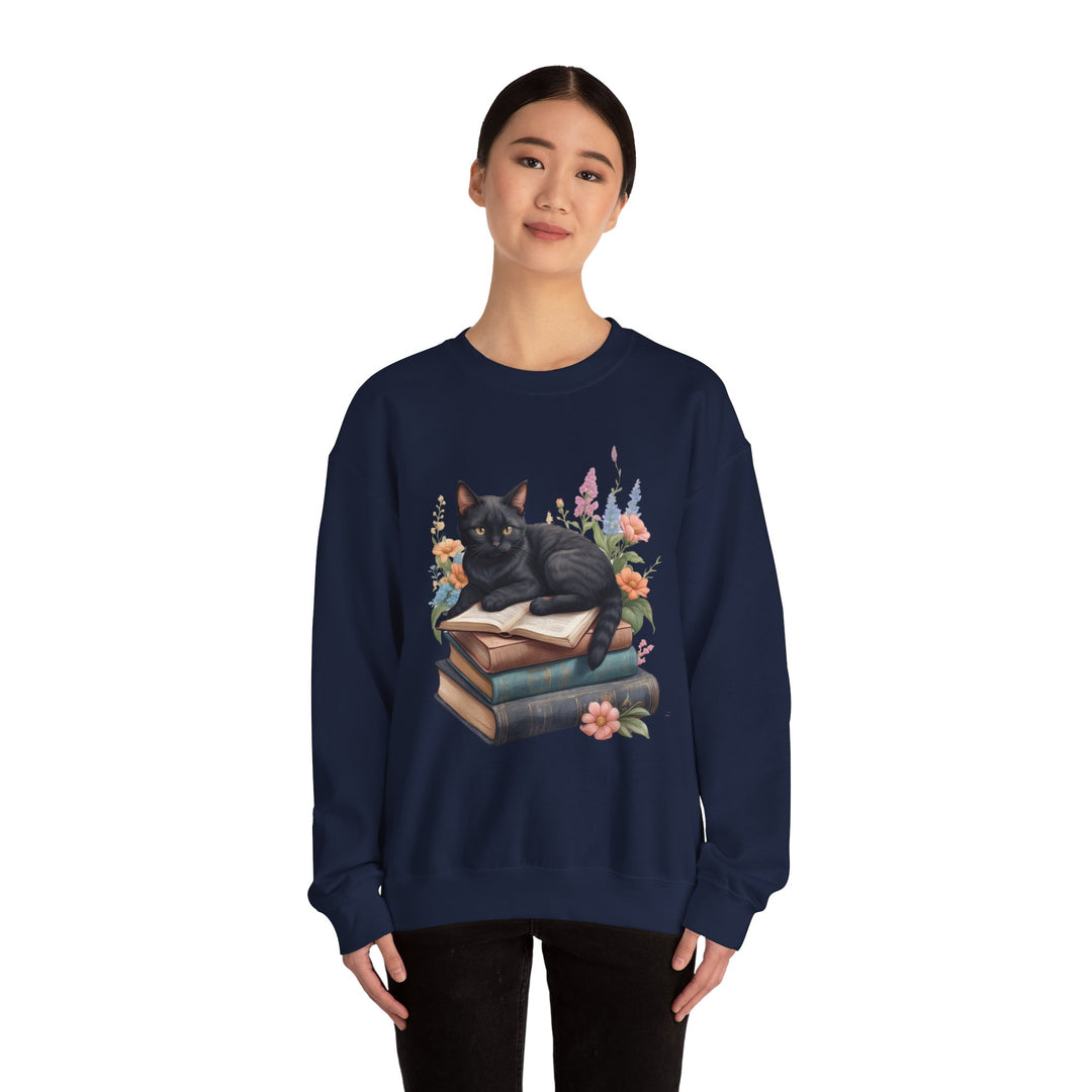 Floral Feline Scholar Book Cat  Sweatshirt