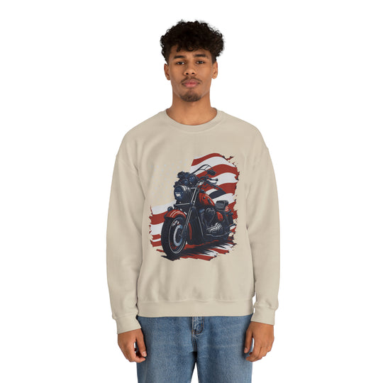 USA Flag Vintage Bike Unisex Heavy Blend Crewneck Sweatshirt - Wave Fusions