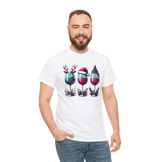 Wine Christmas Spirit Glasses Unisex T Shirt - Wave Fusions