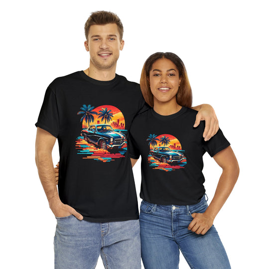 Classic Car Beach Sunset T-shirt   - Vintage City Fashion