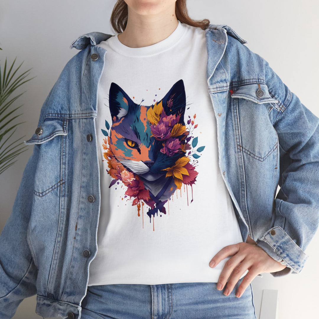 Floral Feline Grace Blossom Kitty T-shirt - Artistic Cat Flair