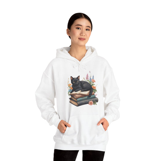 Floral Feline Scholar Book Cat  Hoodie