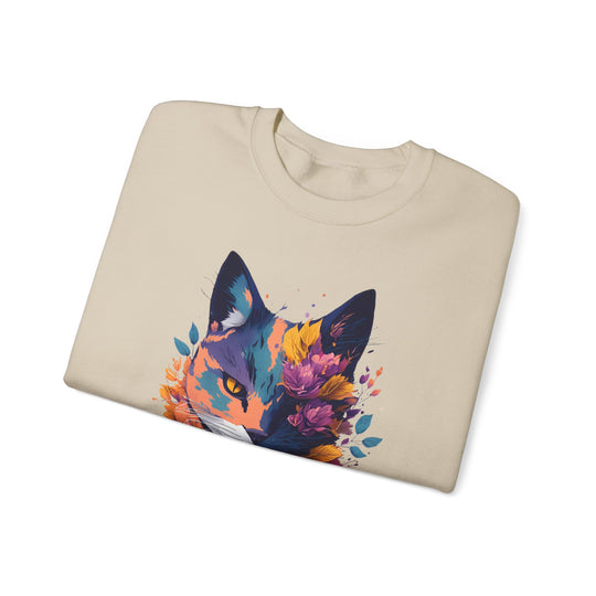 Floral Feline Grace Blossom Kitty Sweatshirt - Artistic Cat Flair