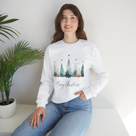 Stars & Snow Cute Christmas Trees Unisex Sweatshirt - Wave Fusions