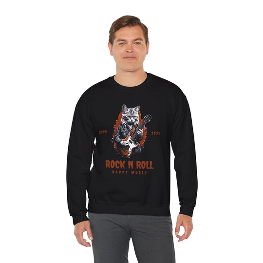 Rock N Roll Cat Guitarist Sweatshirt- Happy Tunes