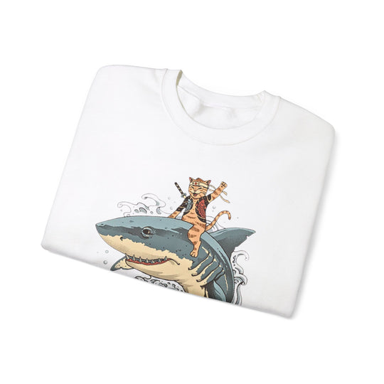 Shark Rider Cat Sweatshirt - Aquatic Adventure Gear