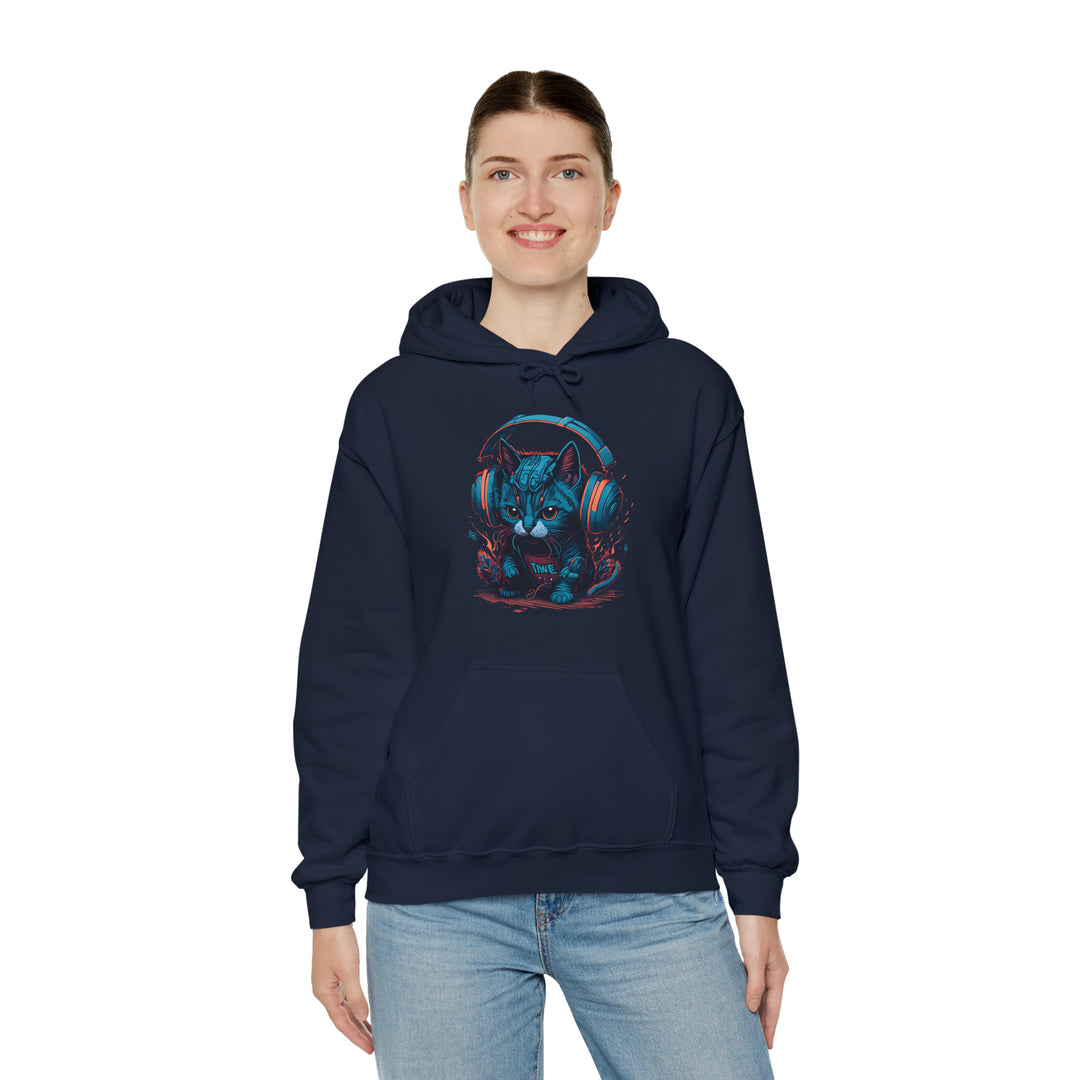 Cat with headset Unisex Hooded Sweatshirt - Wave Fusions