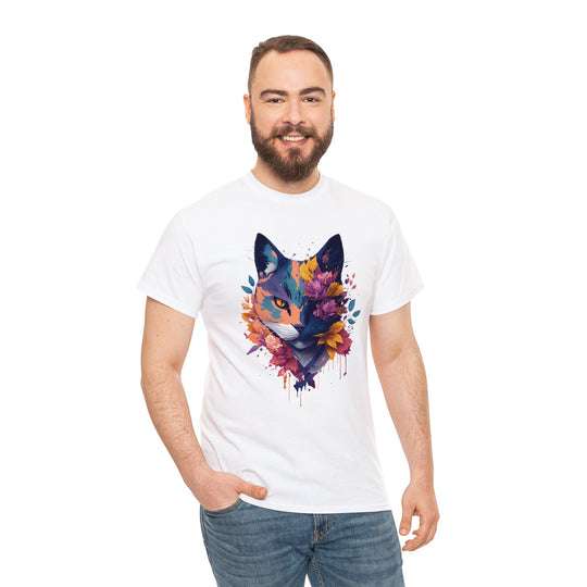 Floral Feline Grace Blossom Kitty T-shirt - Artistic Cat Flair