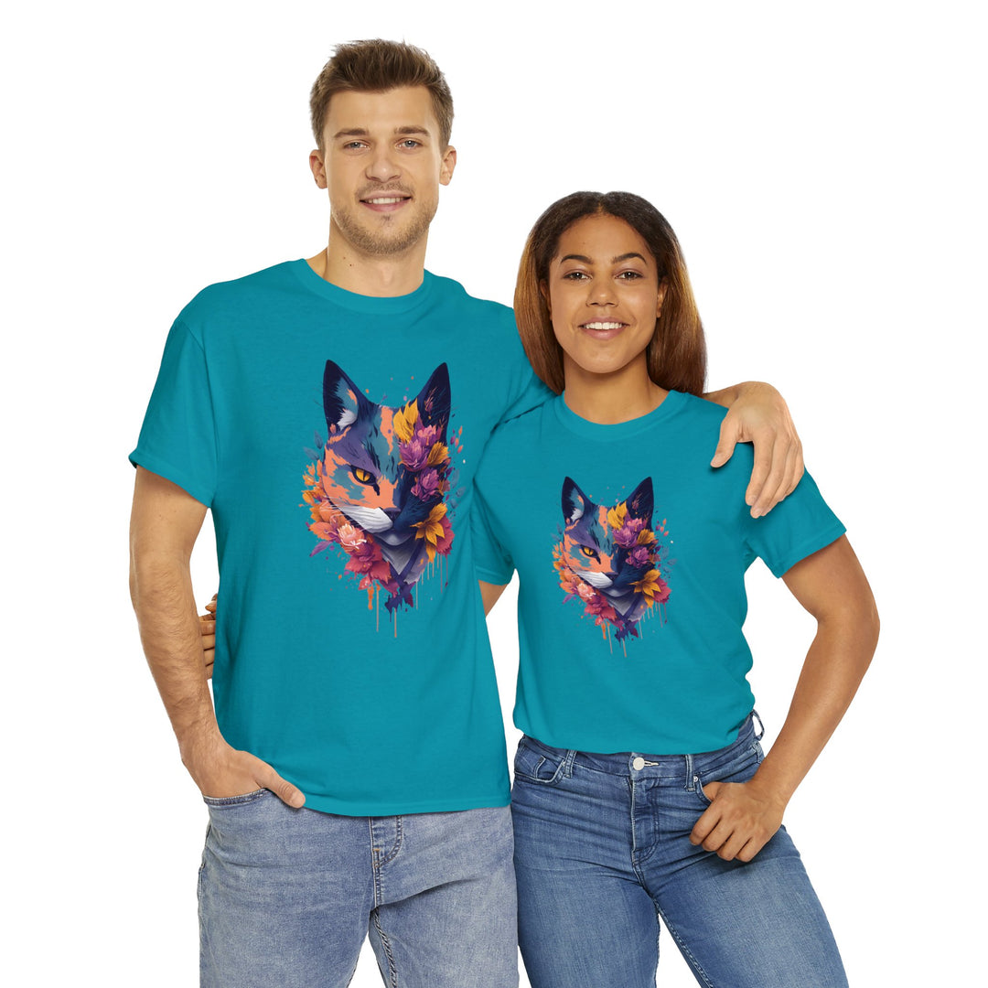 Floral Feline Grace Blossom Kitty T-shirt - Artistic Cat Flair