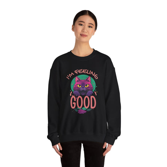 Feelin' Good Feline Sweatshirt - Vibrant Vibes Cat