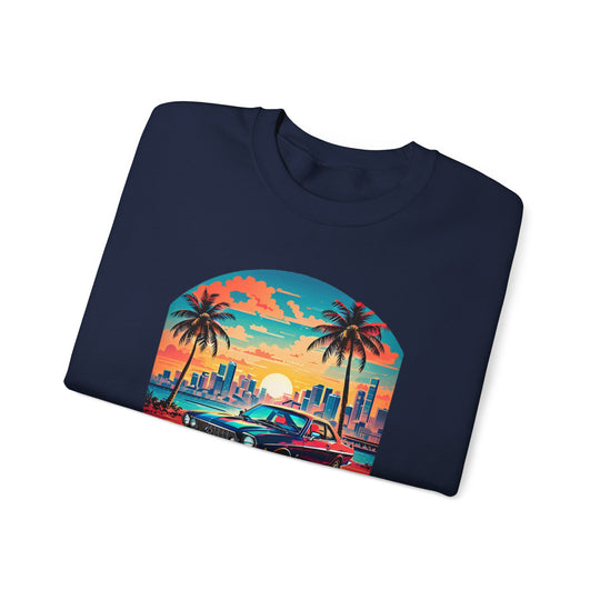 Cityscape Sunburst Car Sweatshirt - Vintage City Fashion