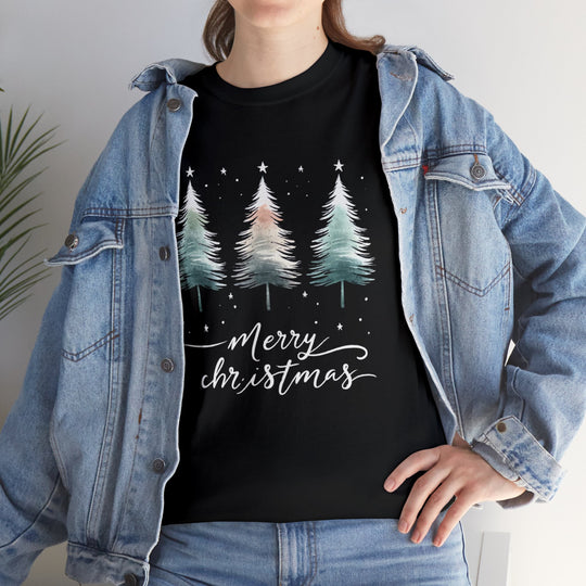 Starry Night Watercolor Christmas Trees Unisex T Shirt - Wave Fusions