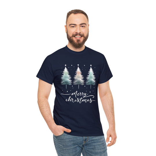 Starry Night Watercolor Christmas Trees Unisex T Shirt - Wave Fusions