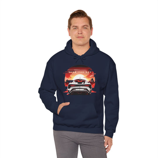 Turn the Key Redline Sunset Car Hoodie - Wave Fusions Thrill Seeker Collection