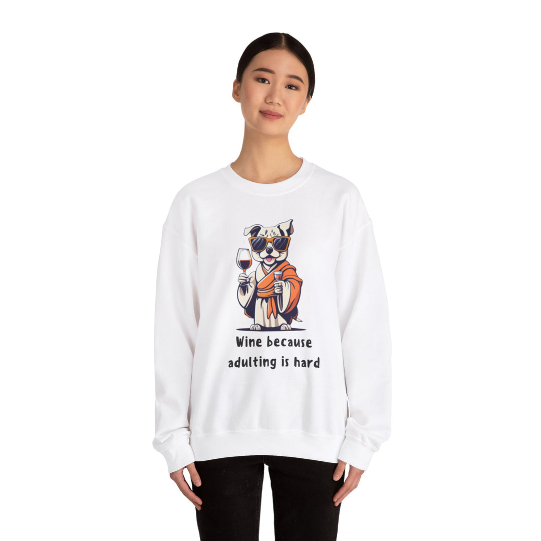 Wine Because Adulting Is Hard  Cat Sweatshirt - Relaxation Series