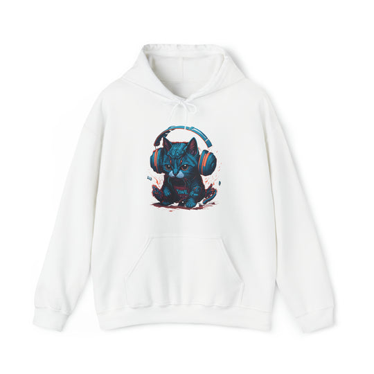 Cat with headset Unisex Hooded Sweatshirt - Wave Fusions