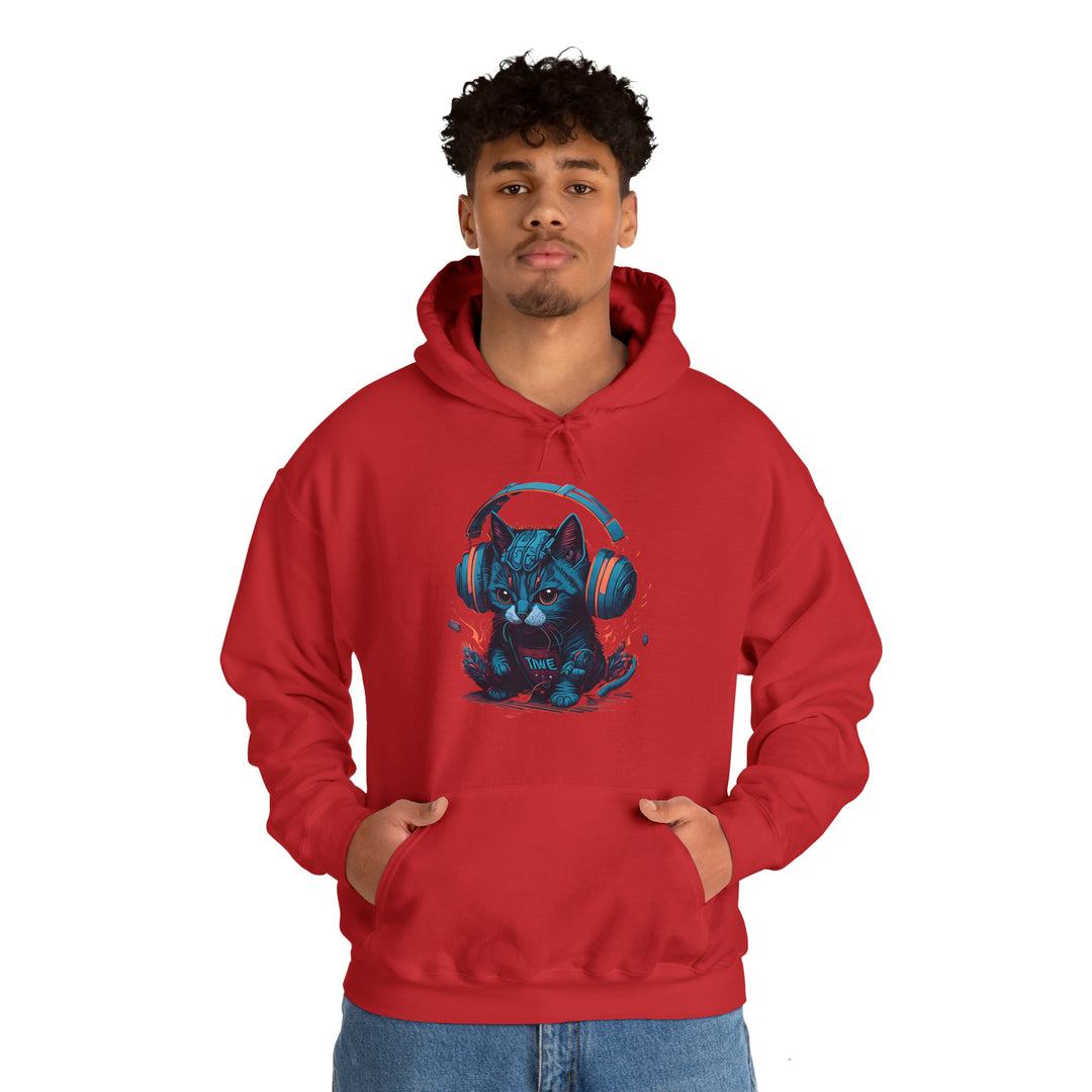 Cat with headset Unisex Hooded Sweatshirt - Wave Fusions