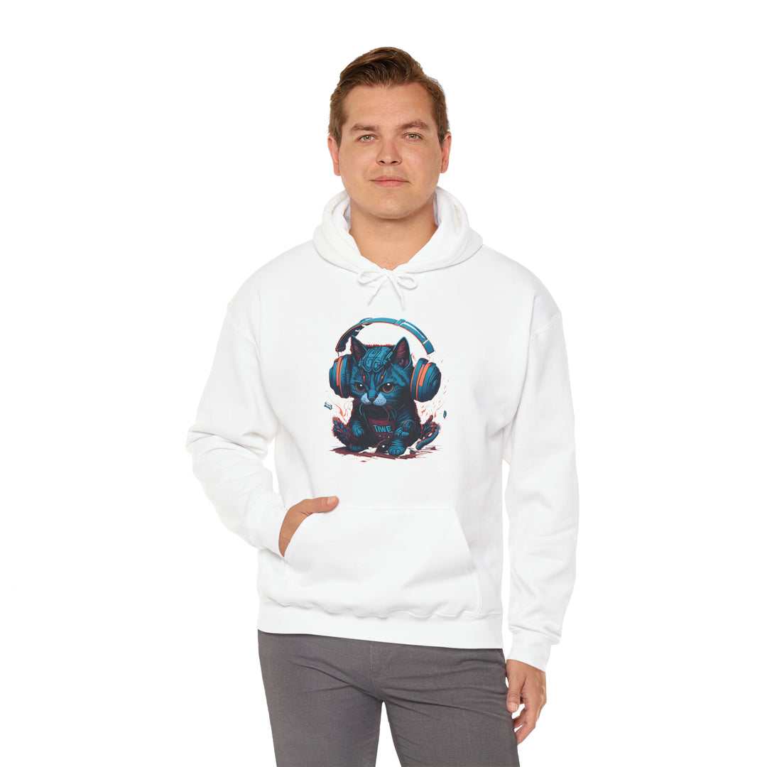 Cat with headset Unisex Hooded Sweatshirt - Wave Fusions