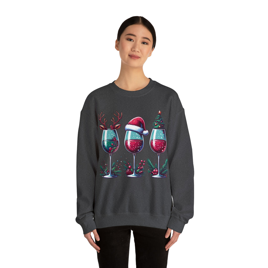 Wine Christmas Spirit Glasses Unisex Sweatshirt - Wave Fusions