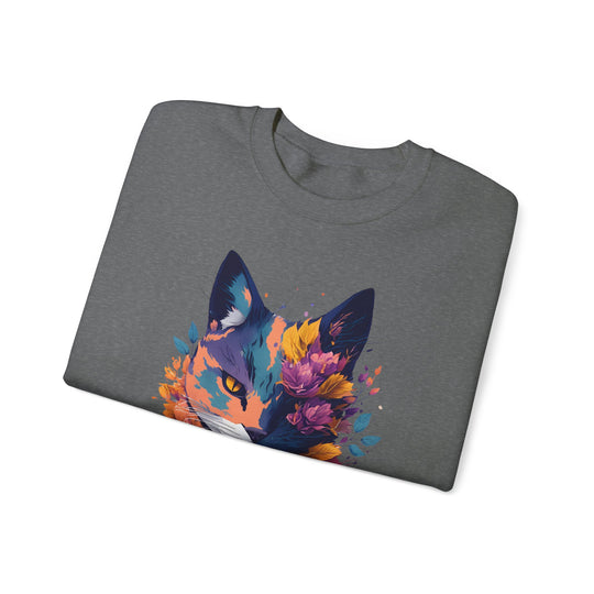 Floral Feline Grace Blossom Kitty Sweatshirt - Artistic Cat Flair