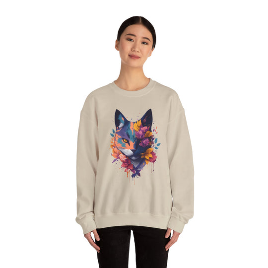 Floral Feline Grace Blossom Kitty Sweatshirt - Artistic Cat Flair