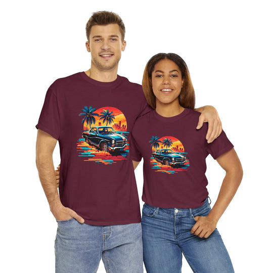 Classic Car Beach Sunset T-shirt   - Vintage City Fashion