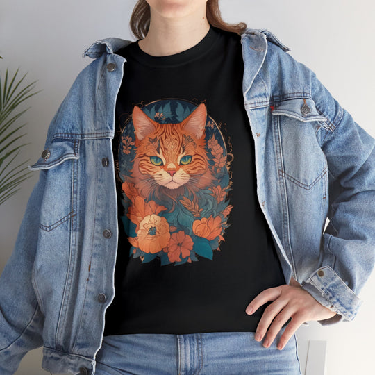 Garden Gaze Cat Petals and Paws T-shirt - Blooming Cat