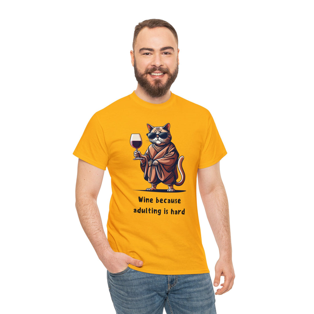 Wine Because Adulting Is Hard  Cat T-Shirt - Relaxation Series