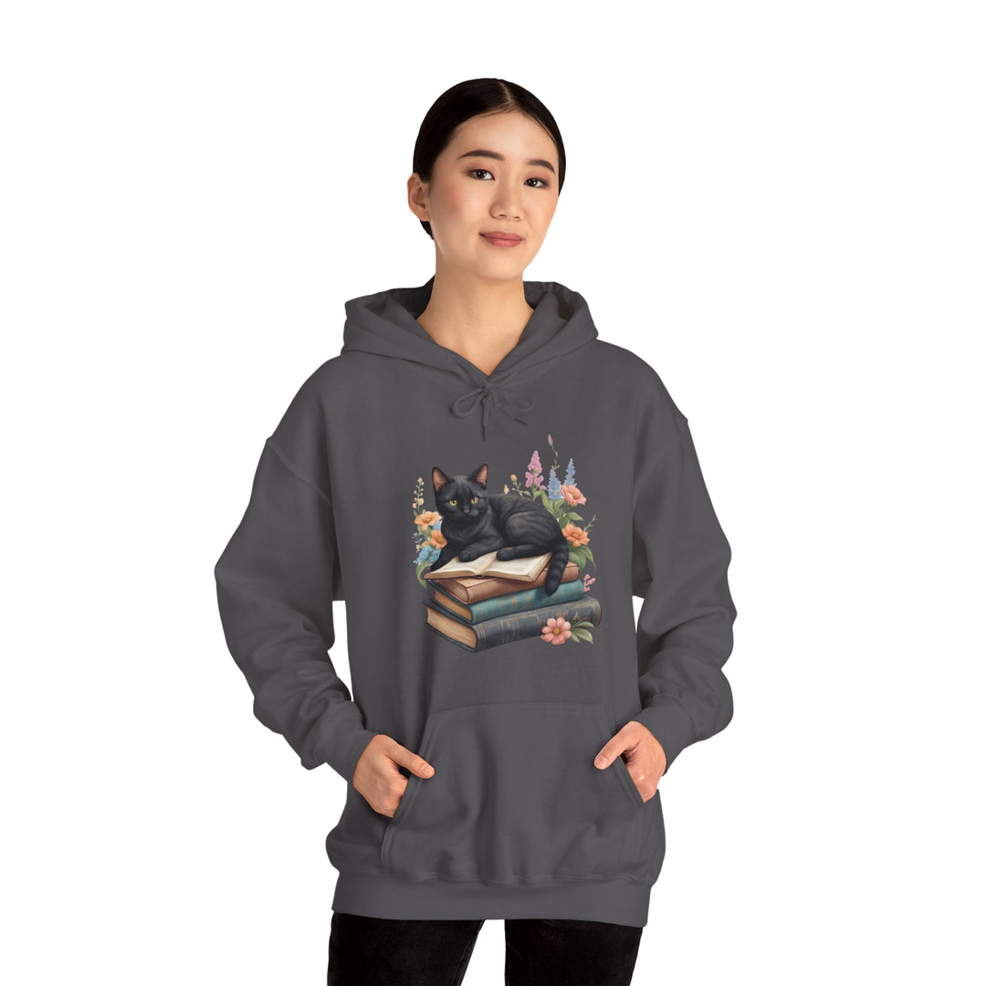 Floral Feline Scholar Book Cat  Hoodie