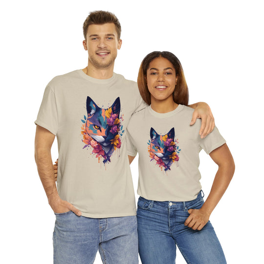 Floral Feline Grace Blossom Kitty T-shirt - Artistic Cat Flair