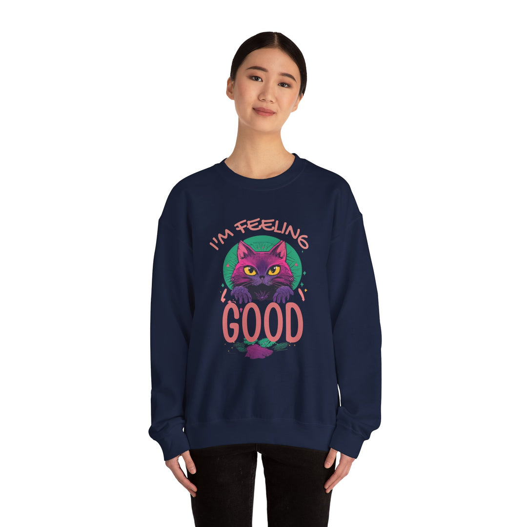 Feelin' Good Feline Sweatshirt - Vibrant Vibes Cat