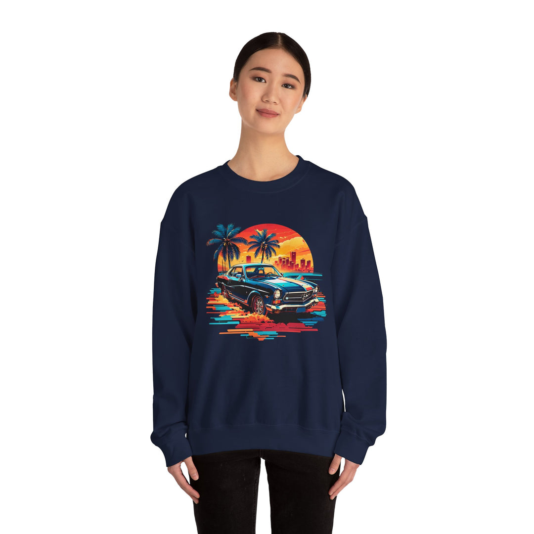 Classic Car Beach Sunset Sweatshirt - Vintage City Fashion