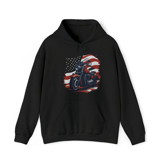 USA Flag Vintage Bike Unisex Hoodie - Wave Fusions