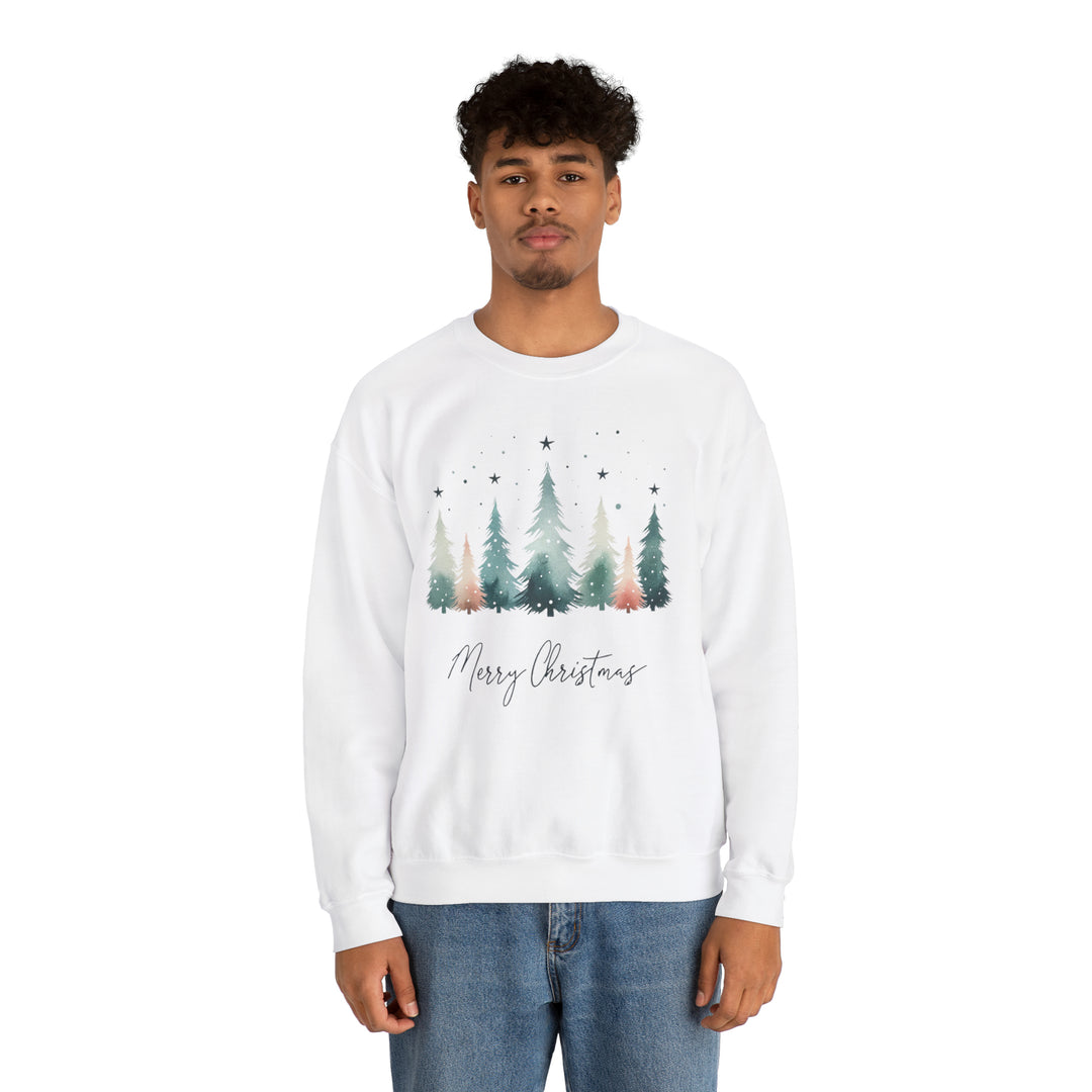 Stars & Snow Cute Christmas Trees Unisex Sweatshirt - Wave Fusions