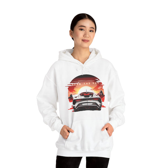 Turn the Key Redline Sunset Car Hoodie - Wave Fusions Thrill Seeker Collection