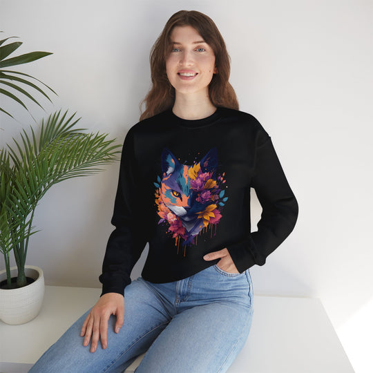 Floral Feline Grace Blossom Kitty Sweatshirt - Artistic Cat Flair