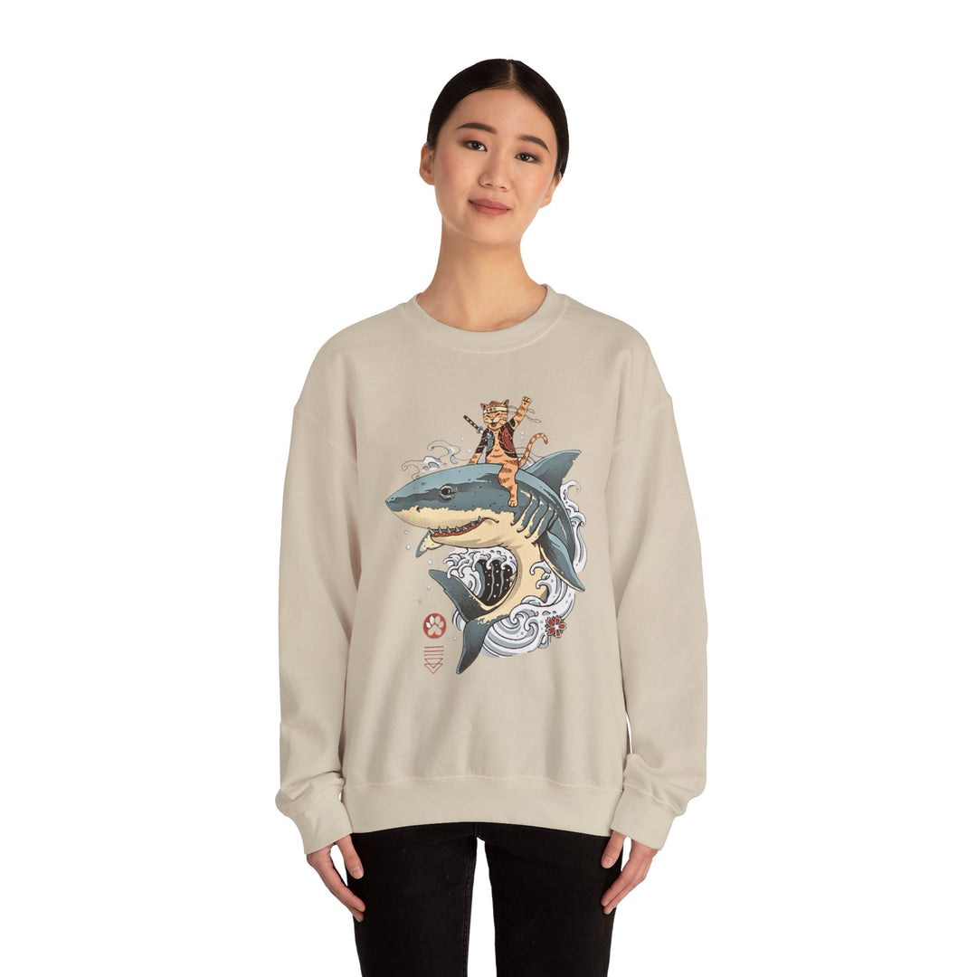 Shark Rider Cat Sweatshirt - Aquatic Adventure Gear