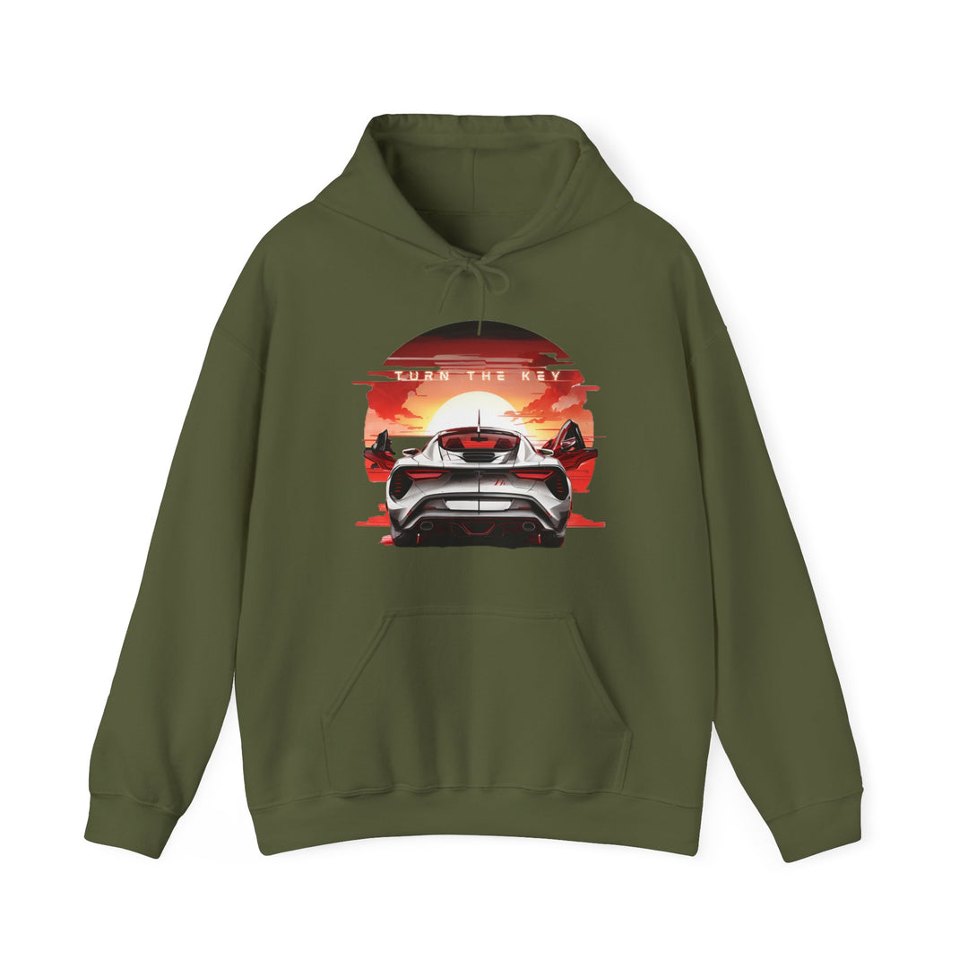 Turn the Key Redline Sunset Car Hoodie - Wave Fusions Thrill Seeker Collection