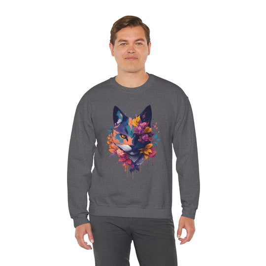 Floral Feline Grace Blossom Kitty Sweatshirt - Artistic Cat Flair