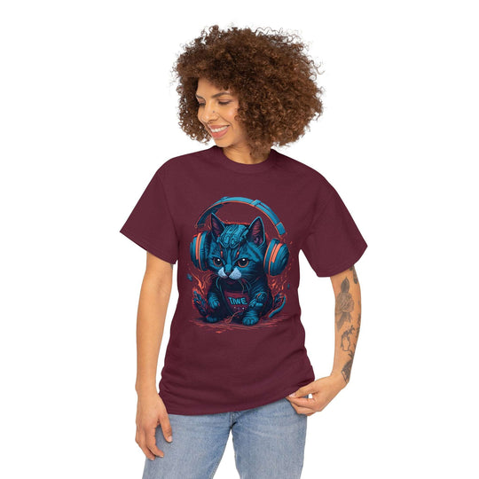 Cat With Headset Unisex Heavy Cotton Tee